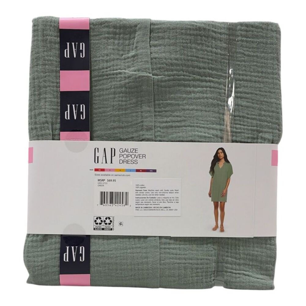Gap Women's Lightweight & Breathable 100% Cotton Gauze Pop-Over Dress - Green - Picture 2 of 2